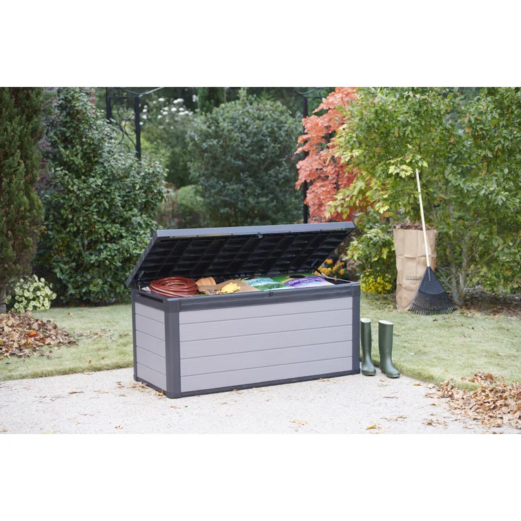 Keter Premier 150 Gallon Durable Resin Outdoor Storage and Organization Deck Box Ideal For Garden Patio Furniture and Supplies, Grey