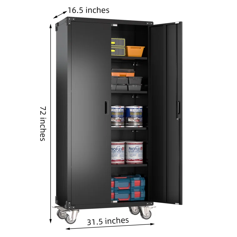 Ikira 72"H x 31.5"W x 16.5" D Metal Garage Tool Storage Cabinet, Four Shelves Are Adjustable