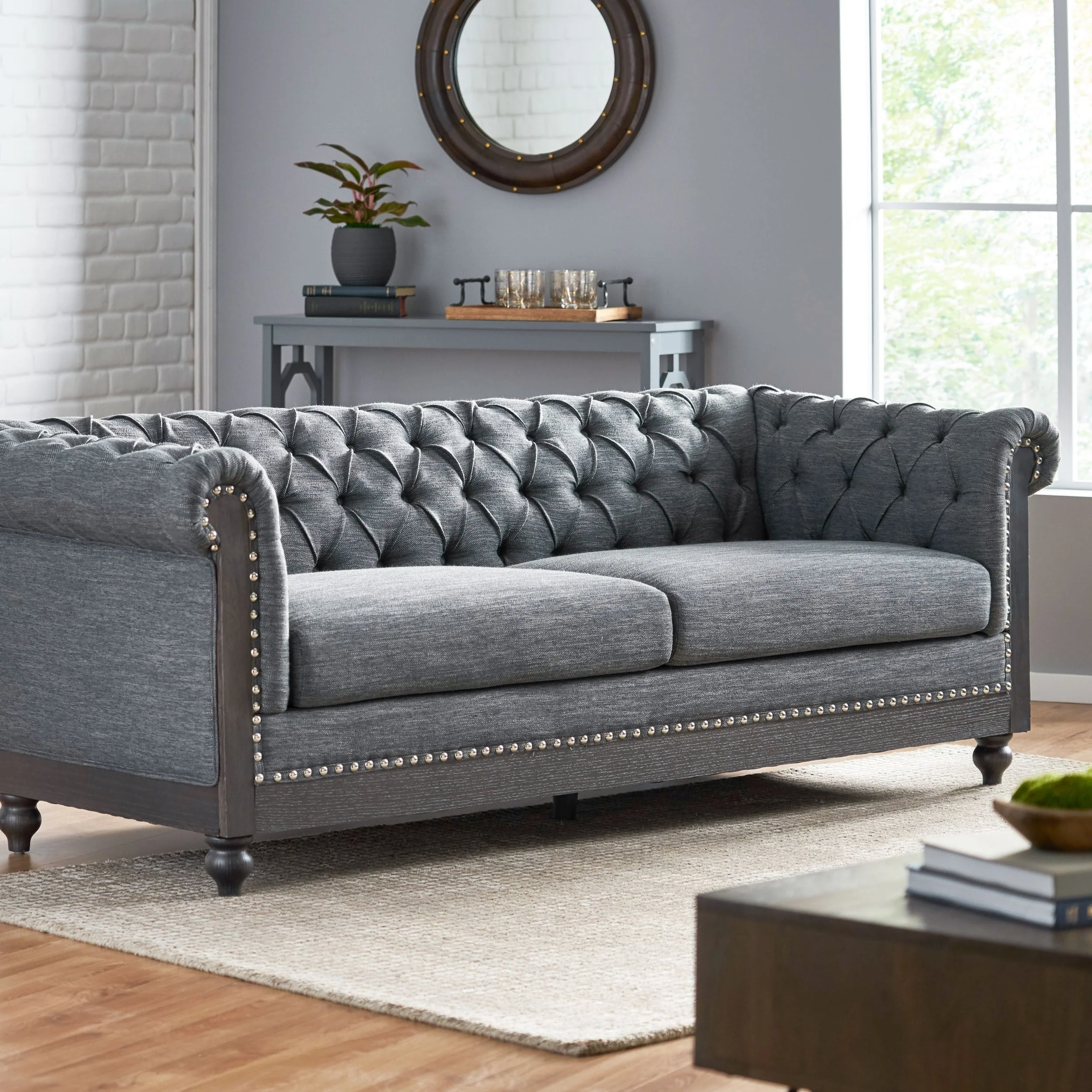 Castalia Nailhead Trim Chesterfield Sofa by Christopher Knight Home - 78.75