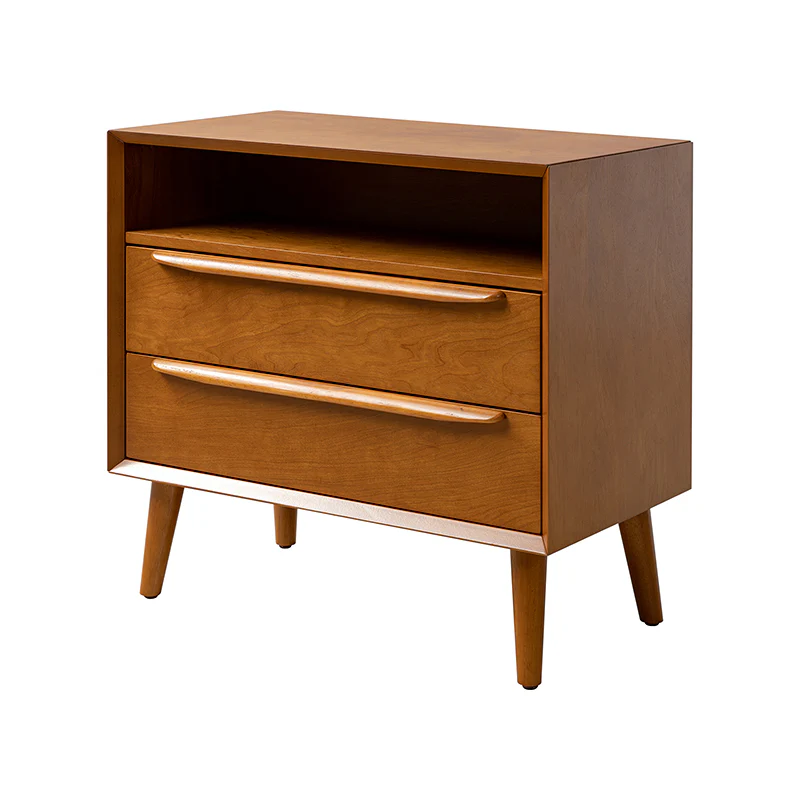 Lilian 2 - Drawer Mid Century Nightstand with Built-in Outlets