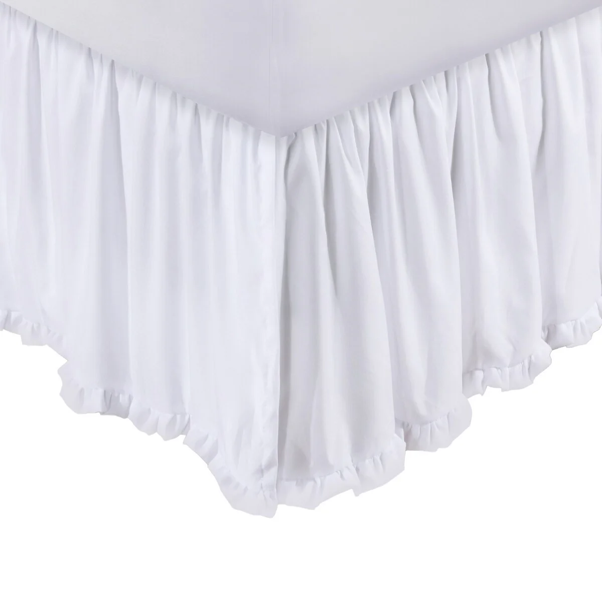 Mora Twin Bed Skirt, Polyester Platform, Split Corners, Ruffle Edge, White