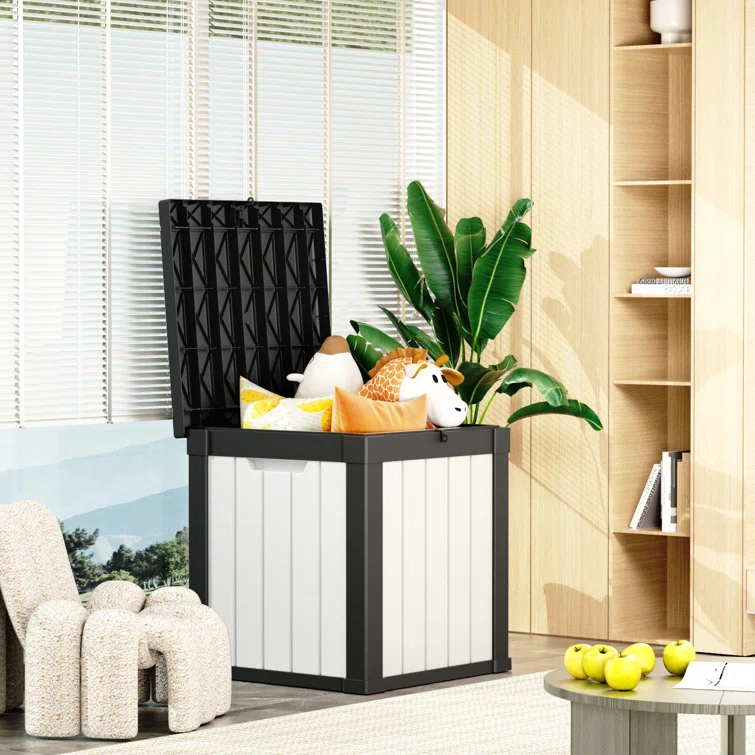 Vbal Black/White 40 Gallons Water Resistant Resin Lockable Deck Box