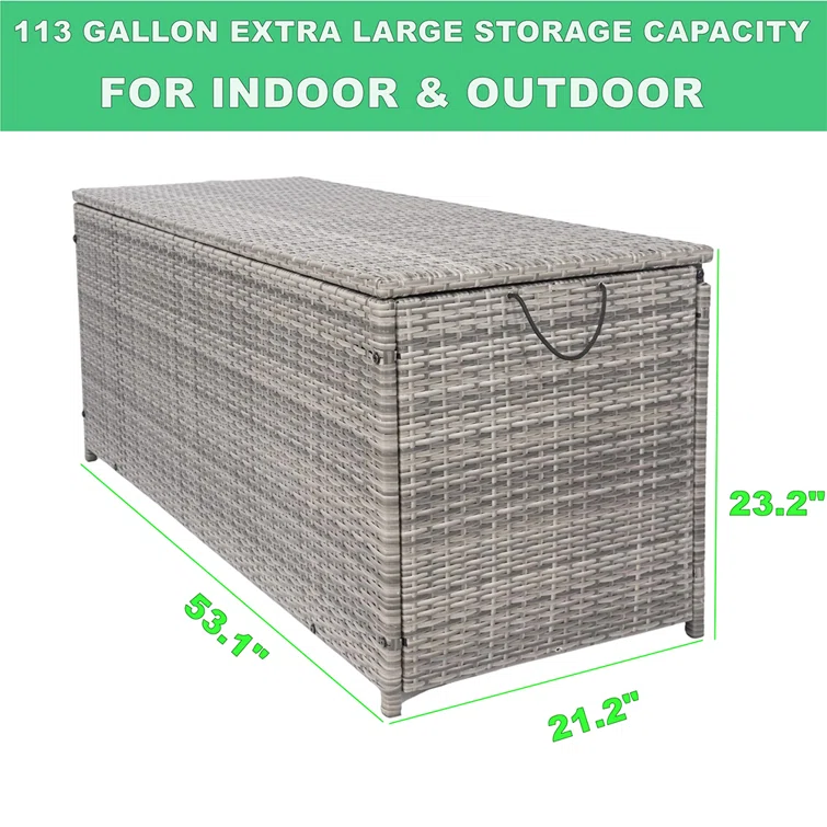 IYofe 53'' W 113 Gallons Water Resistant Wicker Deck Box