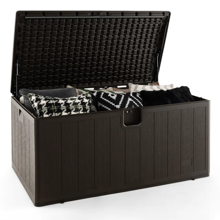 Costway 59'' W 130 Gallons Lockable Deck Box in Brown