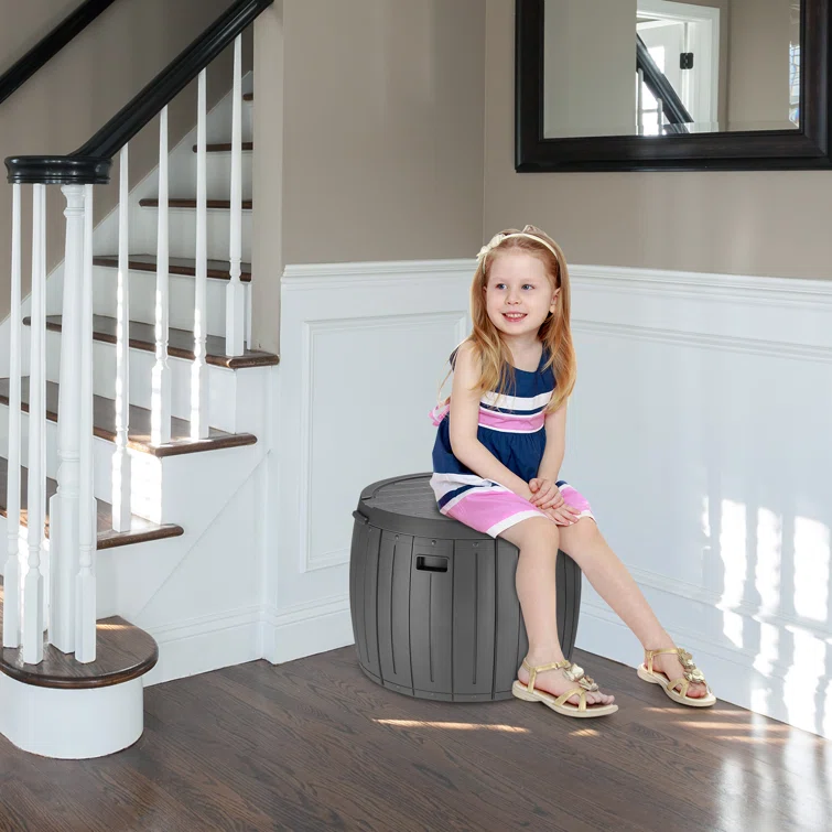 36 Gal Outdoor&Indoor Plastic Round Deck Box