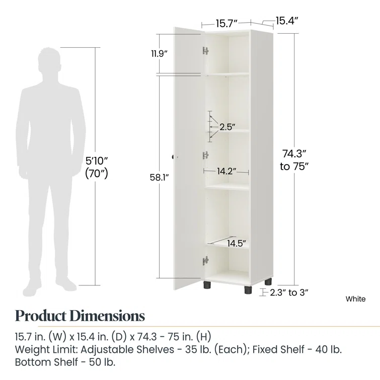 Bromell Single Storage Cabinet ( 74'' H x 15'' W x 15'' D)