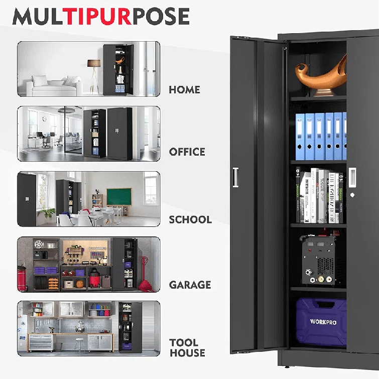 Storage Cabinet, Metal Garage Cabinets with Doors and Shelves, 71"x 31-1/2"x 15-3/4"