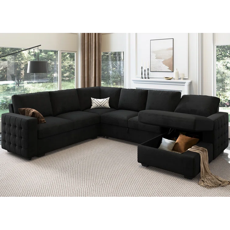 U-Shaped Sectional Sofa Bed Pull Out Sleeper Couch With Storage Chaise