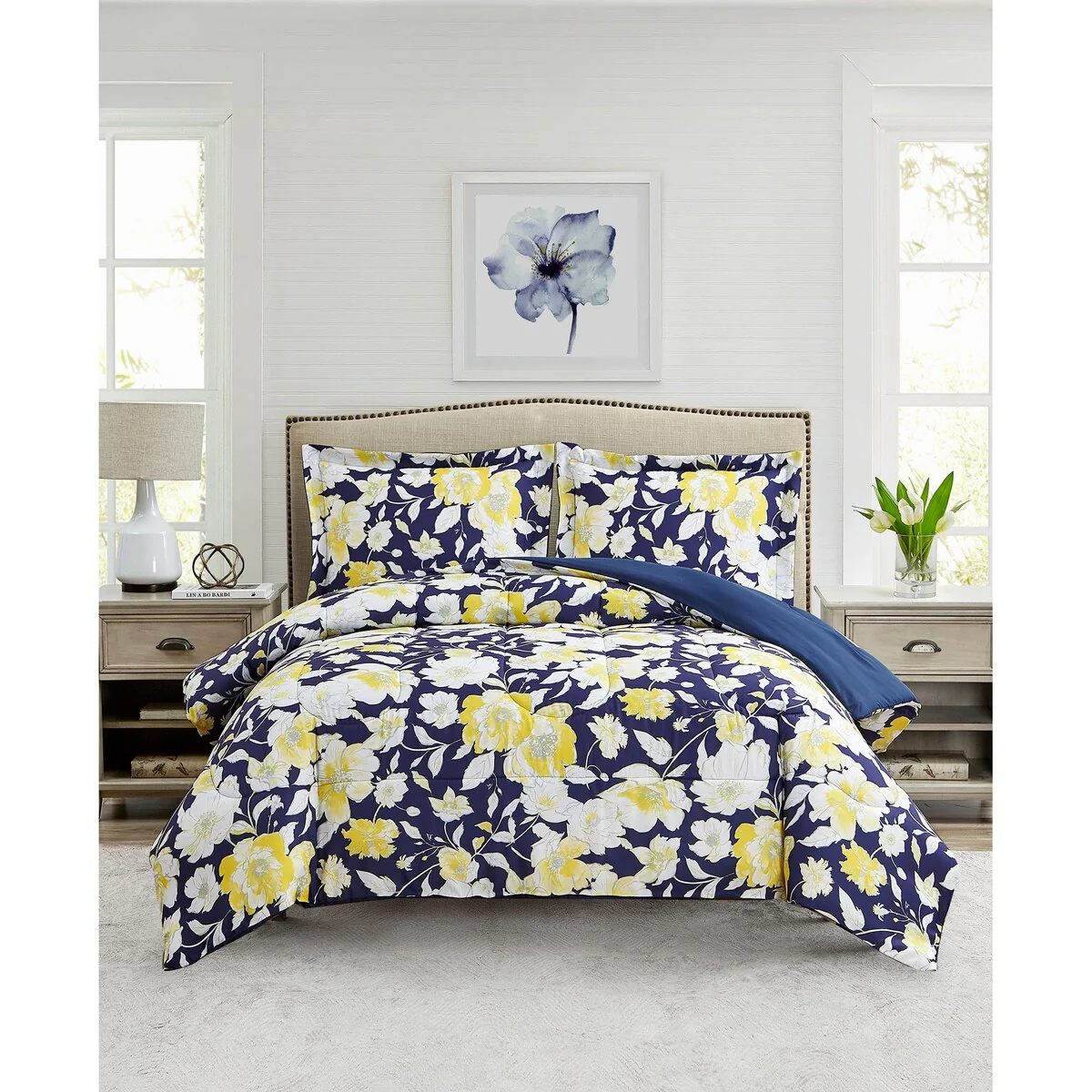 CEDAR COURT Aster Floral Yellow Ultra Soft Microfiber Reversible Comforter Set