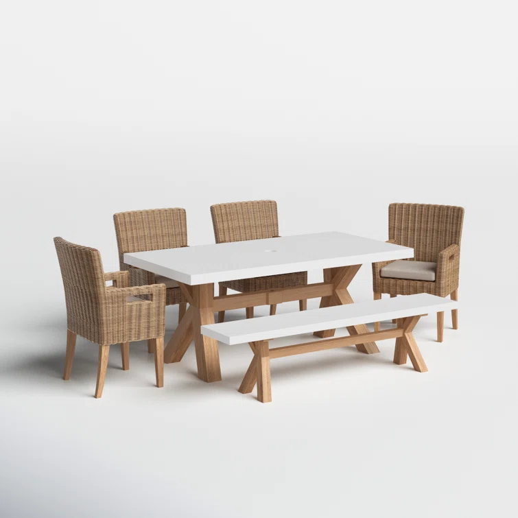 Fleur 6 - Person Rectangular Outdoor Dining Set with Cushions