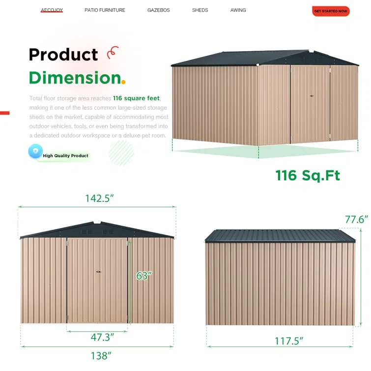 10 ft. W x 12 ft. D Metal Storage Shed