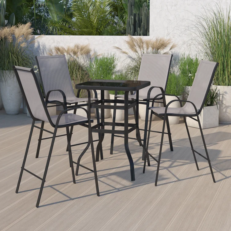 Outdoor Dining Set - 4-Person Bistro Set - Outdoor Bar Table with All-Weather Patio Stools