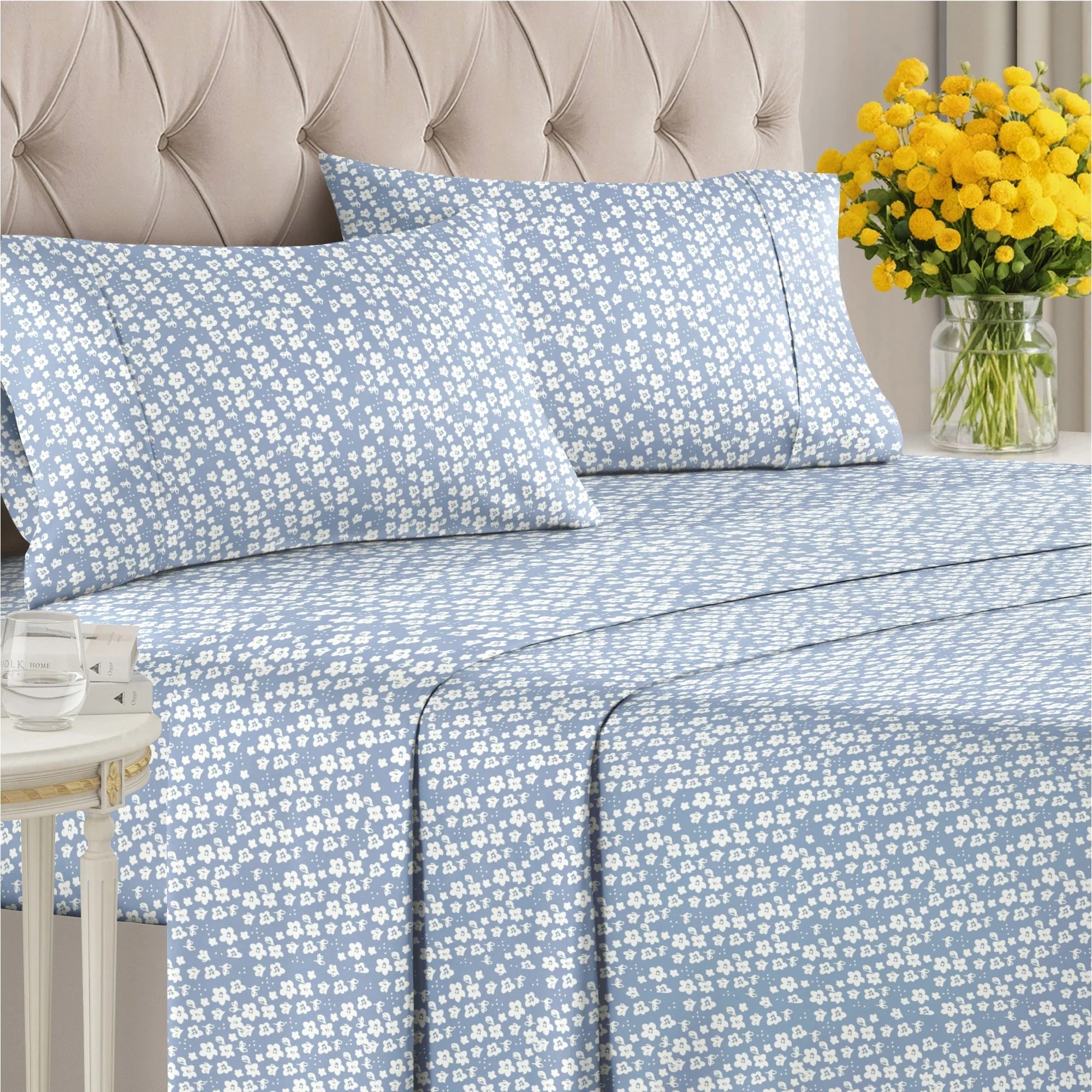CGK Linens Luxurious 4 Piece Floral Sheet Set,Deep Pocket, Soft, Wrinkle-Resistant Pastel Botanical Bed Sheets