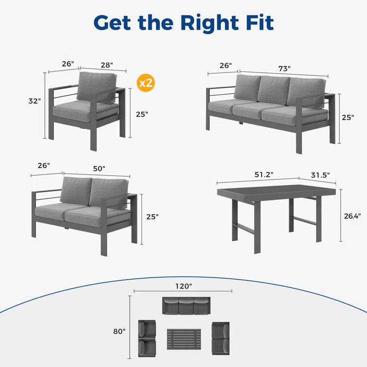 7 - Person Outdoor Seating Group with Cushions
