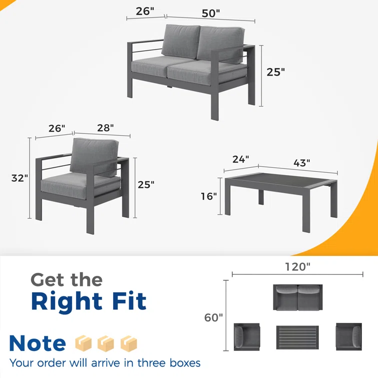 Brandtley Aluminum 4-Person Sofa Seating Group with Cushions