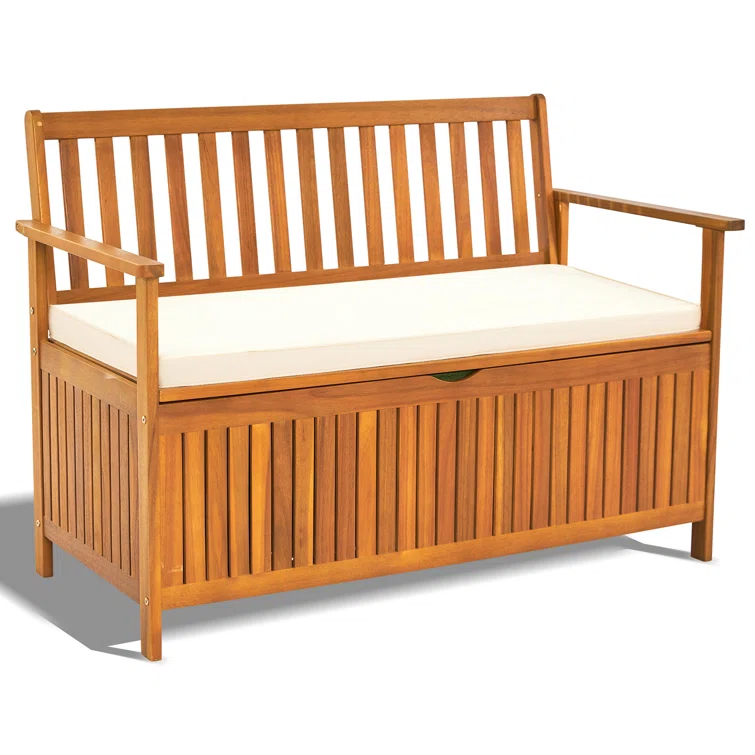 Winado 43 Gallons Acacia Solid Wood Storage Box Bench with Cushion