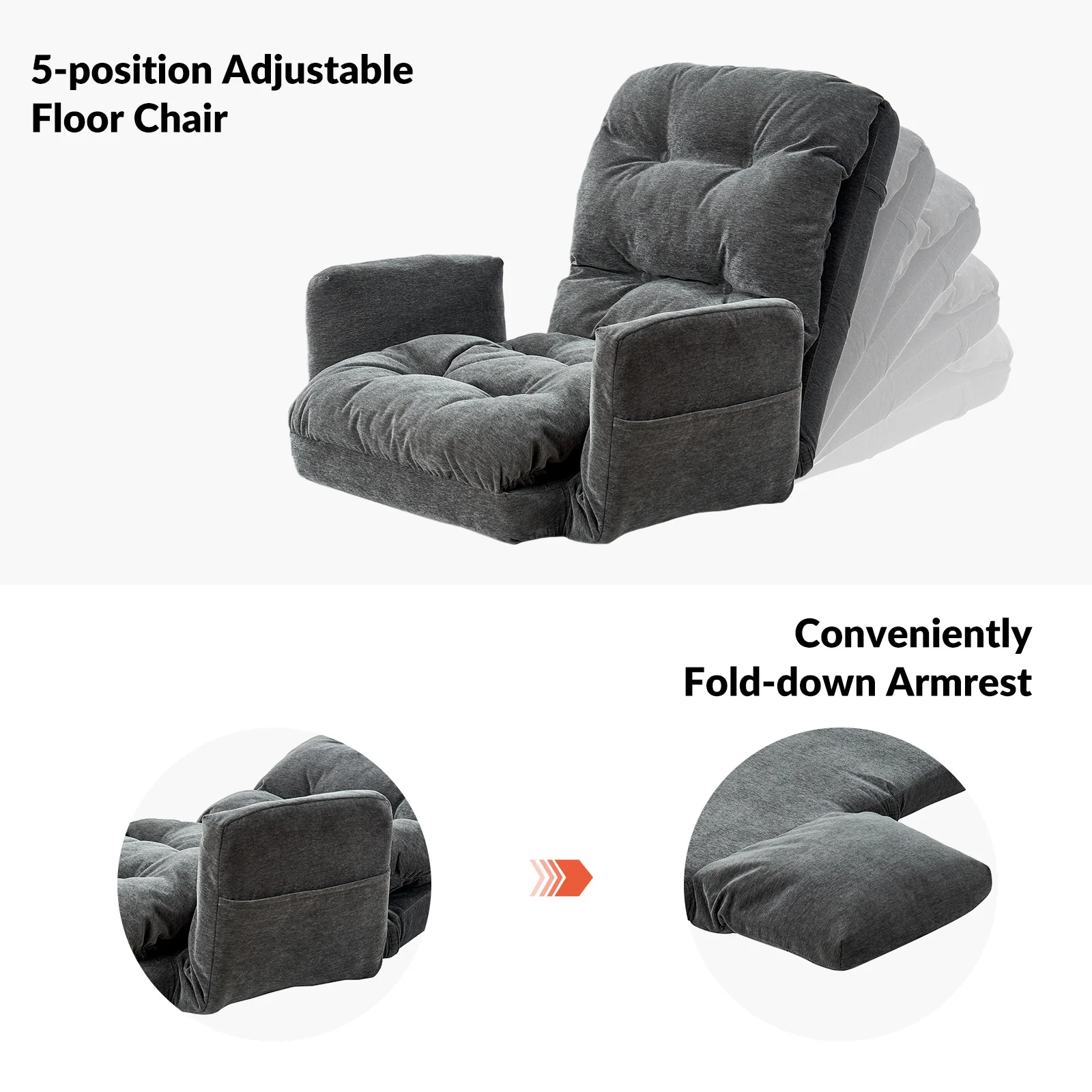 Faustus Reclining Floor Chair with Storage Armrest
