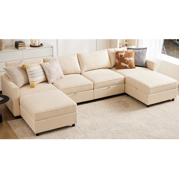 6 - Person Upholstered U-Shaped Modular Sectional Couch with Chaise