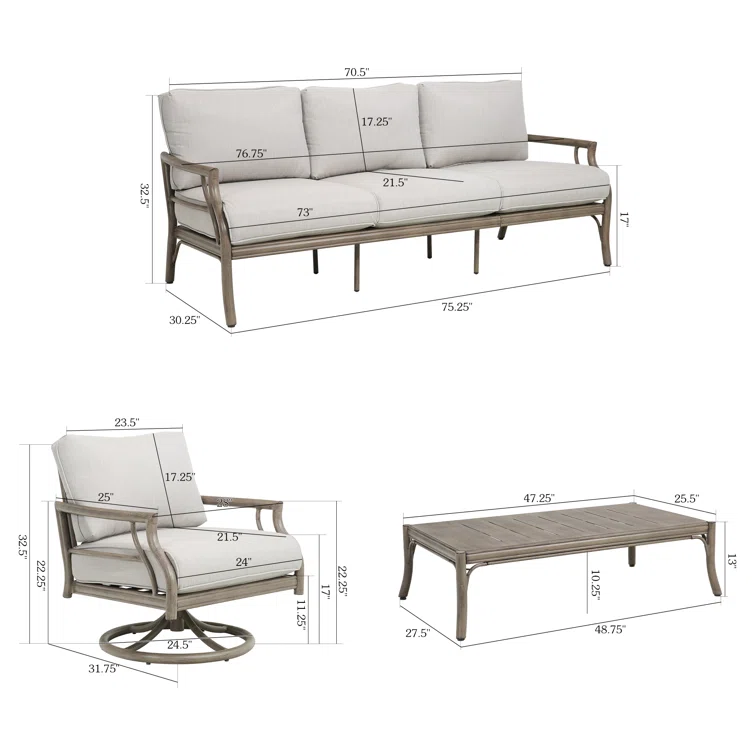 Patio Aluminum Swivel Conversation Seating Group With Olefin Cushions For 5 Person