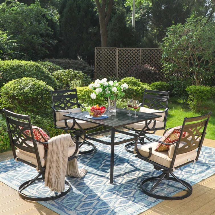 Alyah 4 - Person Rectangular Outdoor Dining Set with Swivel Dining Chairs, Cushions & Pillows