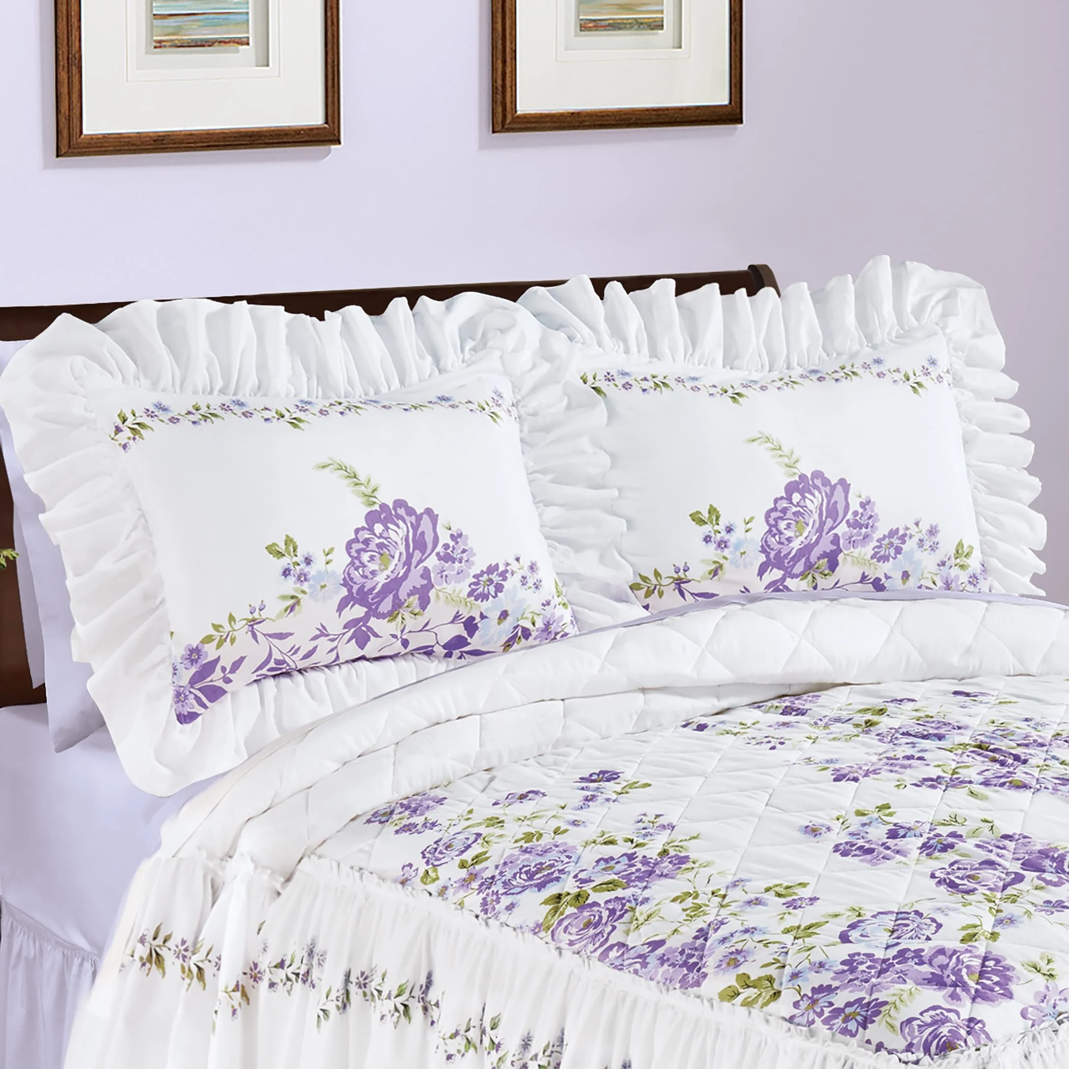 Lavender Floral Garden Ruffled Edge Pillow Sham