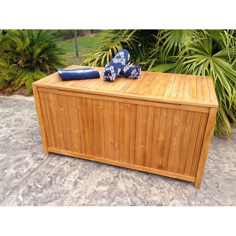Bay Isle Home™ Everleigh 63'' W Water Resistant Solid Wood Teak Deck Box in Honey Tone Teak