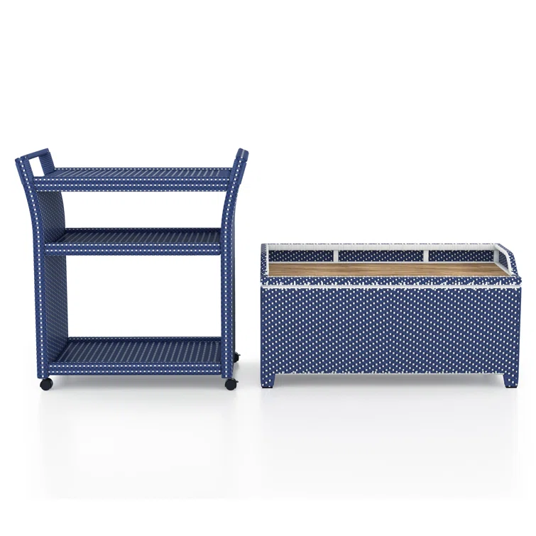 Asheley Wicker Storage Bench with Serving Cart