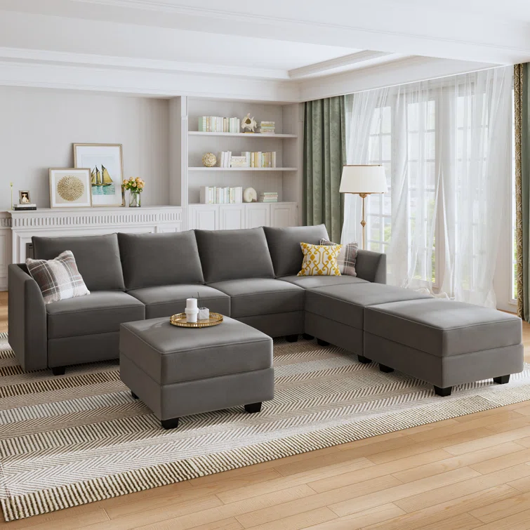 Tremee U Shaped Velvet Modular Sectional Couch for Living Room