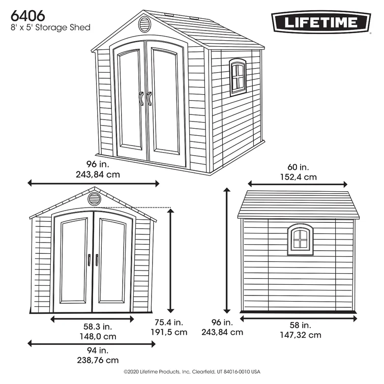 Lifetime 8 Ft. x 5 Ft. High-Density Polyethylene (Plastic) Outdoor Storage Shed with Steel-Reinforced Construction