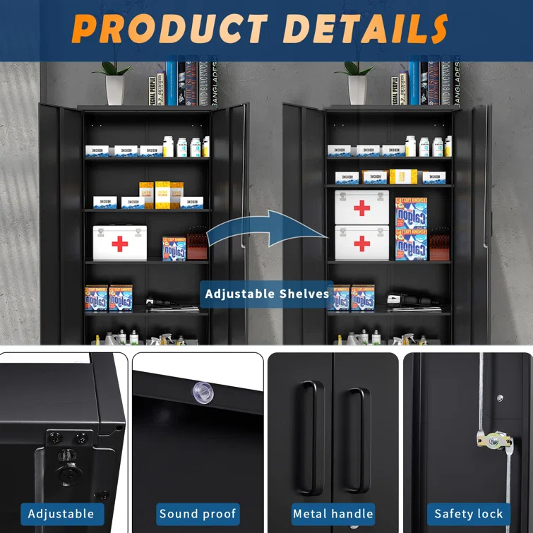 Metal Single Storage Cabinet ( 70.87'' H x 31.5'' W x 15.7'' D)