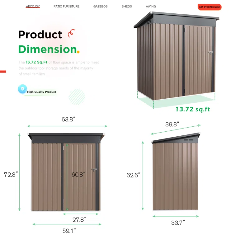 5 ft. W x 3 ft. D Metal Lean-To Storage Shed