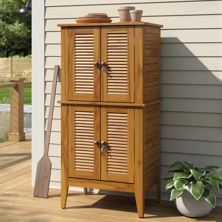 Beachcrest Home™ Anjenette 32'' W 195.05 Gallons Water Resistant Solid Wood Acacia Lockable Cabinet Deck Box