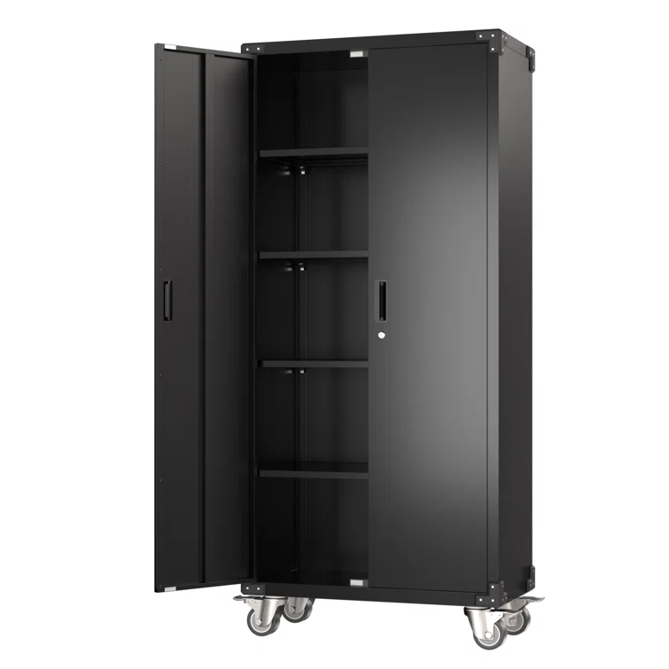 Ikira 72"H x 31.5"W x 16.5" D Metal Garage Tool Storage Cabinet, Four Shelves Are Adjustable