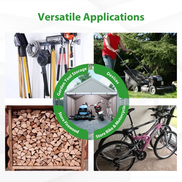 10 Ft. W x 10 Ft. D Portable Storage Shed Bike Shed Motorcycle Garage