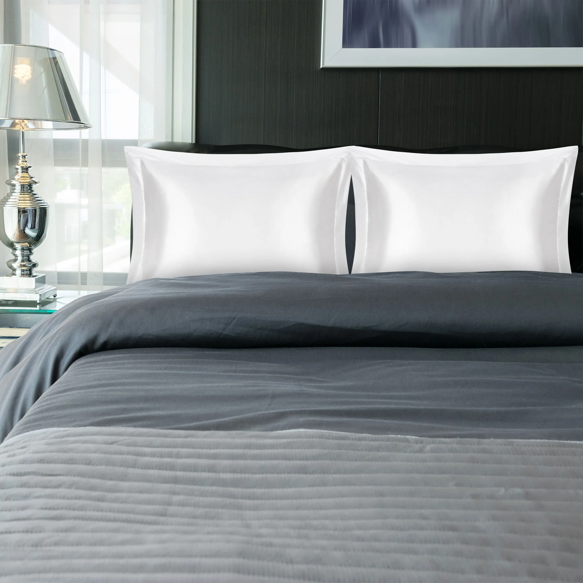 Satin Silky Pillow Envelope Closure Soft Pillowcases 2 Pcs