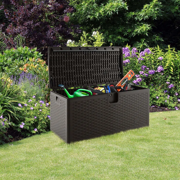 Costway 45'' W 73 Gallons Lockable Deck Box in Brown