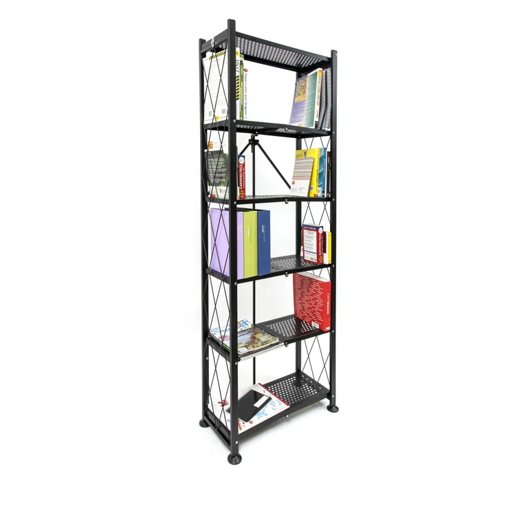 Foldable 6-Shelf Classic Stamped Steel Bookcase