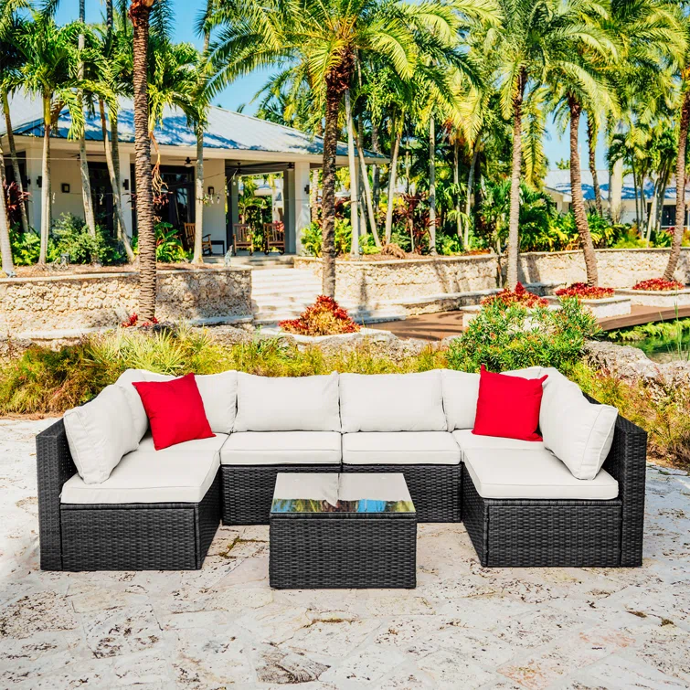 Slunce 6 - Person Outdoor Seating Group with Cushions<!-- --> <!-- -->(Set of 7)