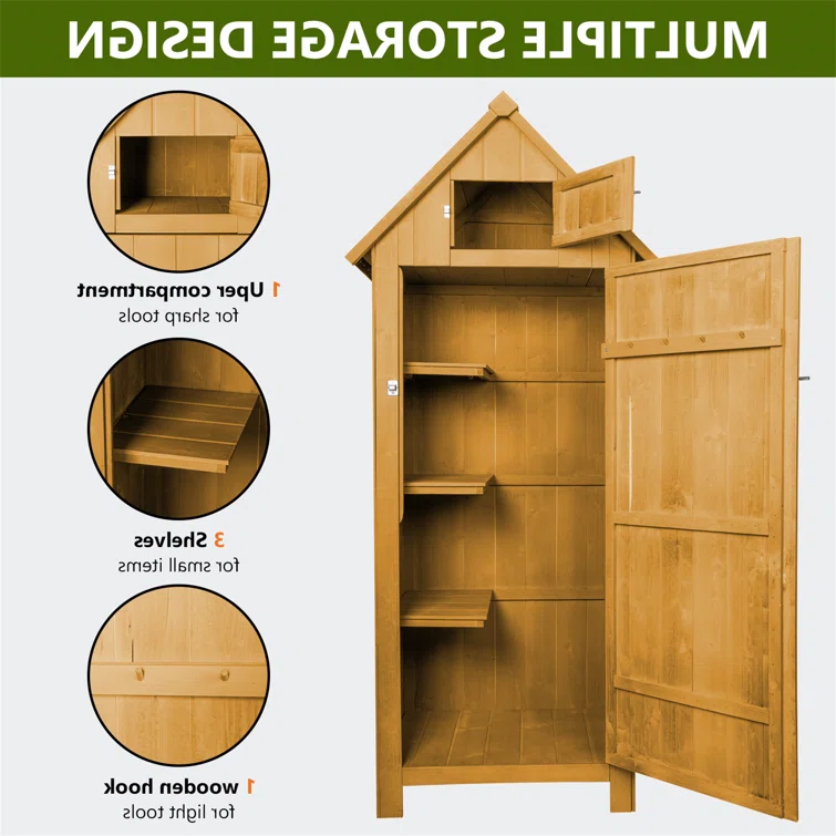 Lashenda 2 ft. 0.6 in. W x 1 ft. 0.63 in. D Solid Wood Vertical Tool Shed