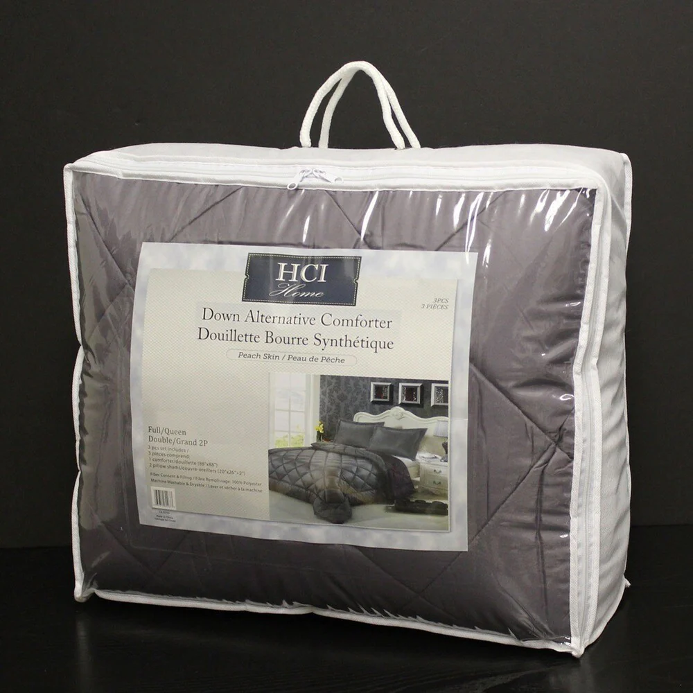 HCI Hand Crafted Brushed Velvet Down Alternative Reversible Excalibur Grey and Blacberry Twin Comforter Set