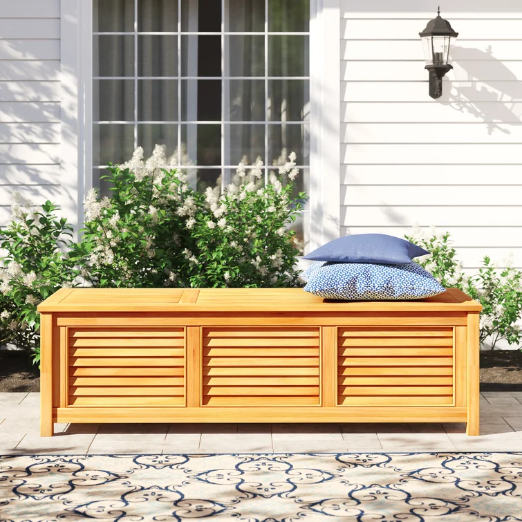 Chic Teak 76'' W Water Resistant Solid Wood Teak Deck Box in Honey Tone Teak