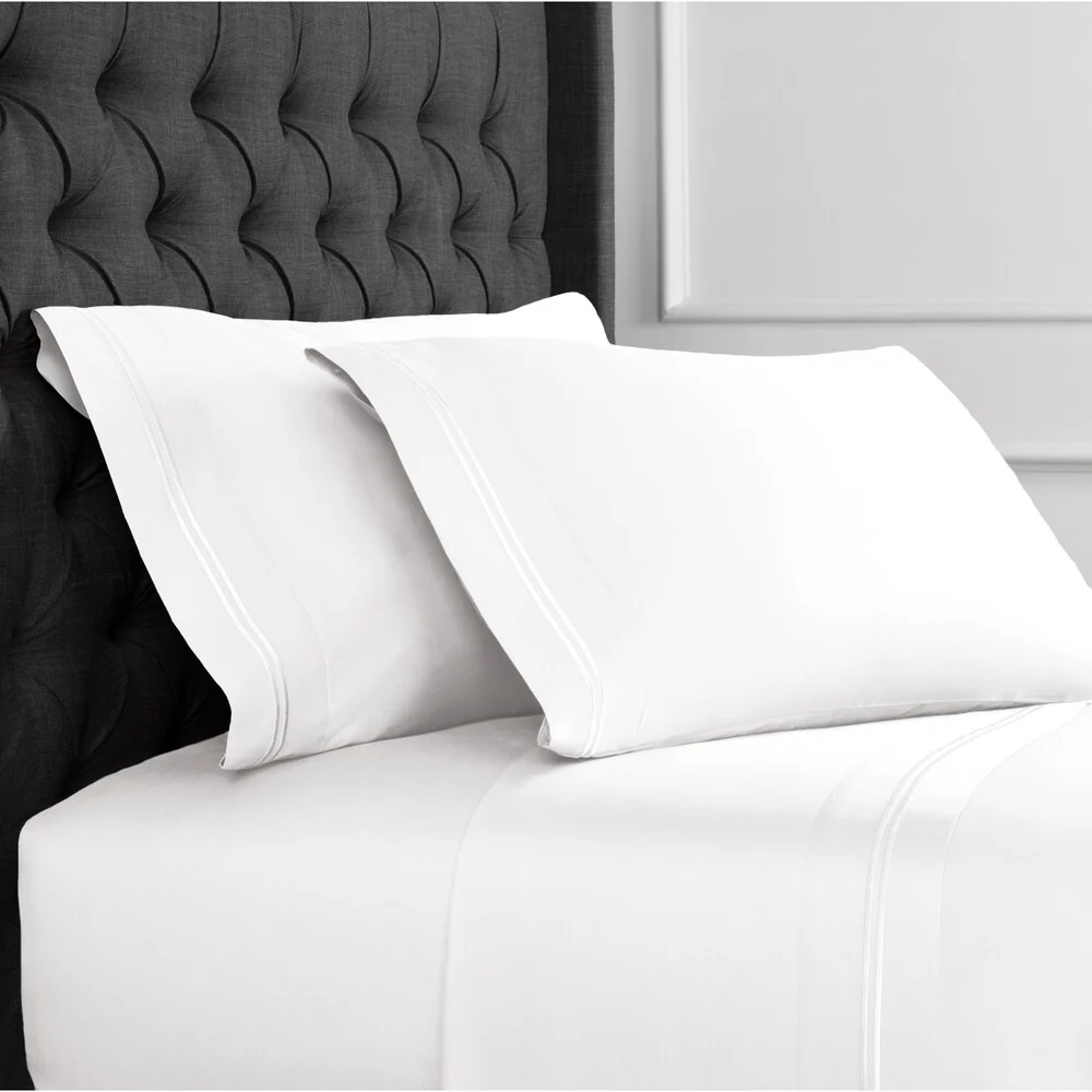 600 Thread Count Long Staple Cotton Border Stripe Embroidery Sheet Set