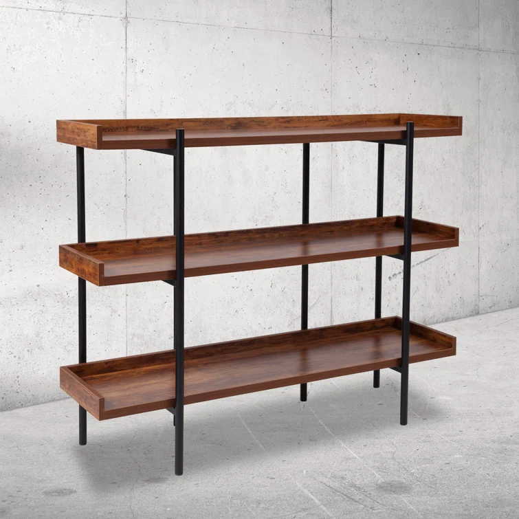 Ohlson 3 Shelf 35"H Display Unit with Metal Frame in Rustic Wood Grain Finish