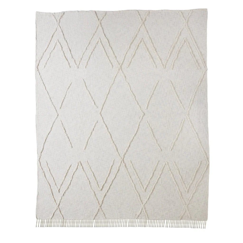 Ivory Geometric Queen Cotton Coverlet