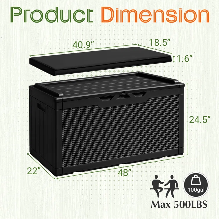 GUNJI 48'' W 100 Gallons Water Resistant Resin Lockable Deck Box