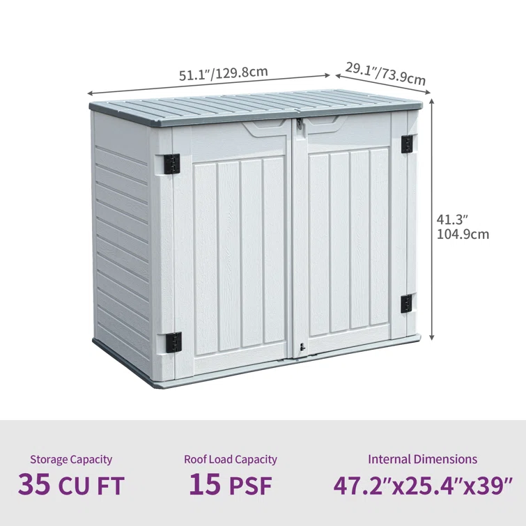 51‘’W X 29‘’D  Outdoor Horizontal  Lockable Waterproof Storage Sheds