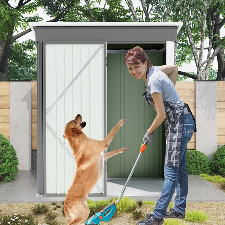 Grey 5 x 3 ft. Outdoor Tool Shed with Lockable Door and Sloping Roof for Patio, Lawn & Garden Storage