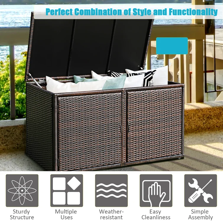 Costway 45'' W 88 Gallons Cabinet Deck Box in Mix Brown
