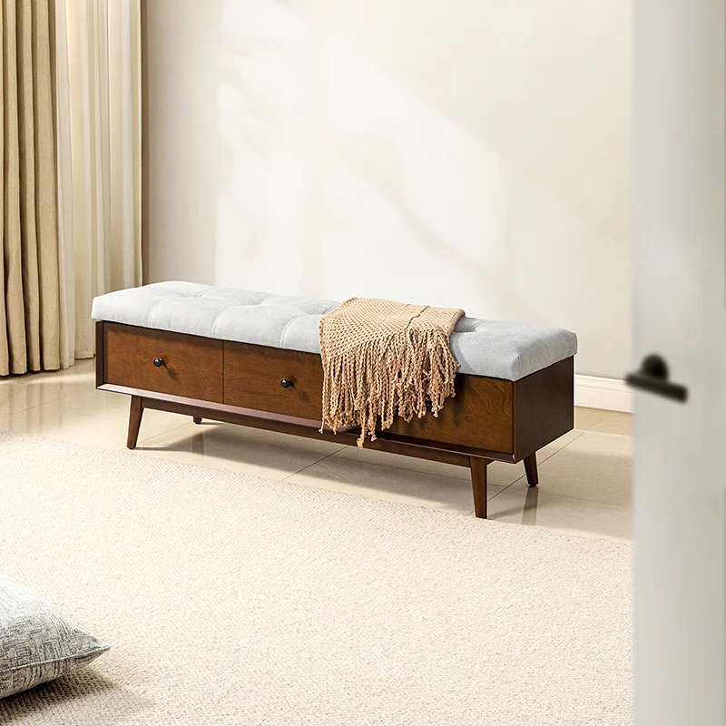Cherry Upholstered Flip Top Storage Bench