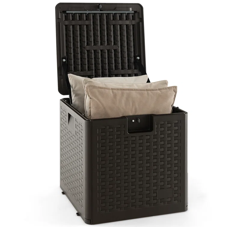 Costway 20.5'' W 28 Gallons Lockable Deck Box in Brown